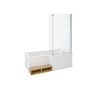 Pack baignoire bain douche antidérapante 160 x 90 Neo blanc mat - v.droite + pare bain chromé + tablier