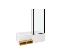 Pack baignoire bain douche antidérapante 160 x 90 Neo blanc mat - v.droite + pare bain noir mat + tablier