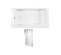 Pack baignoire bain douche antidérapante 170 x 90 Malice gauche blanc mat + pare bain + étagère pour pare bain