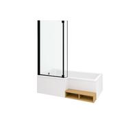 Pack baignoire bain douche antidérapante 170 x 90 Neo blanc mat - v.gauche + pare bain noir mat + tablier