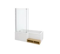 Pack baignoire bain douche antidérapante 180 x 90 Neo blanc mat - v.gauche + pare bain chromé + tablier