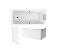 Pack baignoire droite 170 X 75 Odéon up + pare bain 1 volet chromé + tablier en angle + vidage