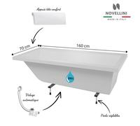 Pack baignoire rectangulaire CALOS 2.0 Novellini avec pieds + repose tête + vidage Dimensions 160x70
