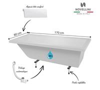 Pack baignoire rectangulaire CALOS 2.0 Novellini avec pieds + repose tête + vidage Dimensions 170x80