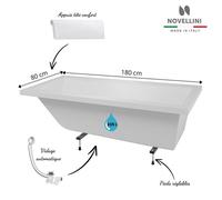 Pack baignoire rectangulaire CALOS 2.0 Novellini avec pieds + repose tête + vidage Dimensions 180x80