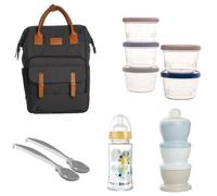 THERMOBABY - Sac À Langer Avec Accessoires Inclus - Sac À Dos Pratique - 5 Boîtes De Conservation - Cuillères Ergonomiques - Biberon En Verre Et Boîte De Transport De Lait - Kit Complet Pour Parents
