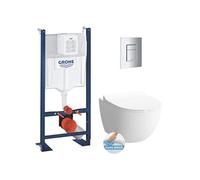 Pack Bâti-autoportant Rapid SL + WC sans bride Vitra Sento + Abattant softclose + Plaque chrome mat (ProjectSmoothSento-5)