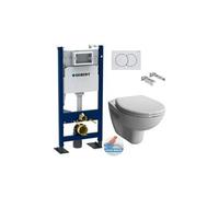 Pack Bati-support Geberit Autoportant Duofix + WC sans bride Vitra Normus SpinFlush+ Abattant softclose + Plaque blanche (Normus