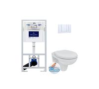 Pack Bâti-support avec cuvette Porcher Eurovit sans bride + Abattant + Plaque chrome (ViConnectPorcher-1)