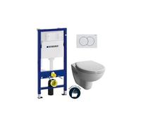 Pack Bati-support Geberit Duofix 112cm + WC suspendu Vitra Normus + Abattant softclose + Plaque blanche (NormusGeb1)