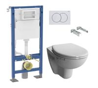 Pack Bati-support Geberit Autoportant Duofix + WC sans bride Vitra Normus Spin+ Abattant softclose + Plaque blanche (Normus