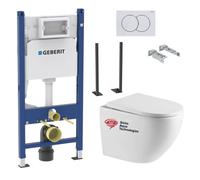 Pack Bati-support Geberit Duofix + WC sans bride Swiss Aqua Technologies + Plaque de commande Delta01 Blanche (FusionTQGebX)