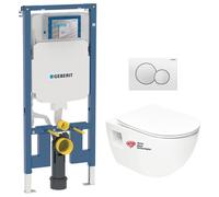 Pack bati-support Geberit + WC sans bride Swiss Aqua Technologies + Abattant SoftClose + Plaque Blanche (SLIM-Project-B)