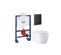 Pack bâti-support hauteur réduite Rapid SL + Cuvette suspendue sans bride abattant StartRound + Plaque commande noir mat