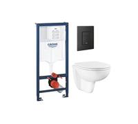 Pack bâti-support mur porteur Rapid SL + Cuvette suspendue sans bride abattant Bau Ceramic + Plaque commande noir mat