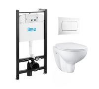 Pack Bâti-support ROCA ACTIVE + WC Grohe Bau Ceramic sans bride + abattant softclose + plaque blanche (RocaActiveBau-1)