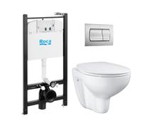 Pack Bâti-support ROCA ACTIVE + WC Grohe Bau Ceramic sans bride + abattant softclose + plaque chrome mat (RocaActiveBau-2)