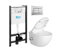 Pack Bâti-support Roca Active + WC sans bride avec fonction bidet thermostatique et fixations invisibles + plaque chrome mat