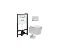 Pack Bâti-support Roca Active + WC sans bride et fixations invisibles + plaque chrome mat (RocaActiveSATrimless-2)