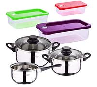 Pack batterie de cuisine 5 pièces + set de 3 pièces hermétiques empilables en plastique
