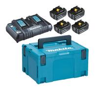 Pack batteries 18V - MAKITA - BL1860B (x4) - 6 Ah - Chargeur double DC18RD - Coffret MAKPAC III