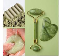 Pack Beauté - Roller Visage + Gua Sha en Pierre Naturelle de Jade Vert + autres produits soin du Visage et du Corps
