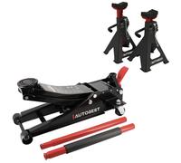 Pack BEST LEVAGE SURBAISSÉ Cric pro hydraulique roulant surbaisse 2 t double pompe et chandelles voiture à crémaillère