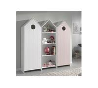 Pack Bibliothèque + 2 Armoires Blanche et Rose - HAVRE -