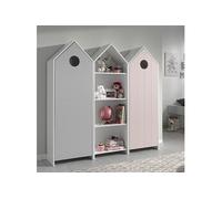 Pack Bibliothèque + 2 Armoires Rose et Grise - HAVRE -
