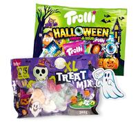 Pack Bonbons Halloween - Mix Becky 205g & Trolli Sweet & Sour 360g avec autocollant fantôme - idéal pour trick or treat, enfants, fête d’Halloween, déco, boîte à bonbons & plaisir gourmand effrayant