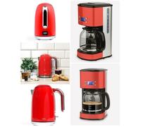 Pack Bouilloire 1L8 2200W Inox Rouge + Cafetière INOX Programmable 1l5 Rouge 1000W