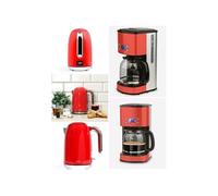 Pack Bouilloire 1L7 2200W Inox Rouge + Cafetière INOX Programmable 1l5 Rouge 1000W