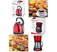 Pack Bouilloire 1L8 2200W Inox Rouge + Cafetière INOX Programmable 1l5 Rouge 1000W