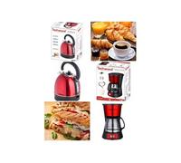 Pack Bouilloire 1L8 2200W Inox Rouge + Cafetière INOX Programmable 1l5 Rouge 1000W