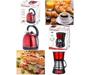 Pack Bouilloire 1L8 2200W Inox Rouge + Cafetière INOX Programmable 1l5 Rouge 1000W