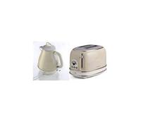 Pack bouilloire électrique 1l + grille-pain acier beige vintage rétro