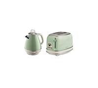 Pack bouilloire électrique 1l + grille-pain acier vert vintage rétro