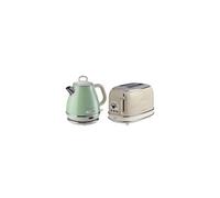 Pack Bouilloire Electrique 1L Vert + Grille-pain 2 fentes 815W Beige