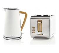 Pack bouilloire electrique soft touch acier 1. 7l + grille pain 2 fentes blanc