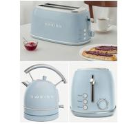 Pack bouilloire sans fil + grille-pain - HKOENIG - Style SMEG - Bleu pastel - Bouilloire 2200W 1,8L - Grille-pain 1500W 2 fentes