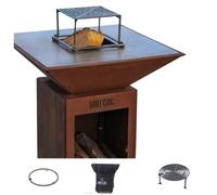 Pack Brasero Auvergnat Corten Bois Carré 62x62x76 cm Simple Cuve