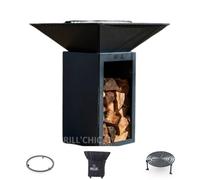 Pack Brasero Cevenol Acier Thermolaqué Bois Carré 74x74x90 cm Noir Double Cuve