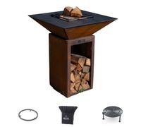 Pack Brasero CEVENOL Simple Cuve Corten Carré 74x74x90 cm - Avec rangement bois