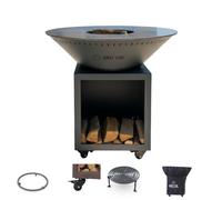 Pack Brasero Classique Acier Thermolaqué 103x90 cm Gris Anthracite Double Cuve