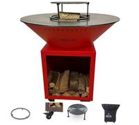 Pack Brasero Classique Acier Thermolaqué 83x90 cm Rouge Double Cuve