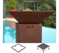 Pack Brasero Découverte - AUVERGNAT Simple Cuve Corten - 62x62x76 cm - Un brasero carré et traditionnel pour cuisiner au feu de bois avec authenticité