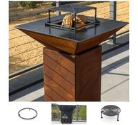 Pack Brasero Printemps CEVENOL Simple Cuve Acier Corten 74x90cm - Sans rangement bois - Un brasero carré au style authentique et naturel pour vos soirées en plein air