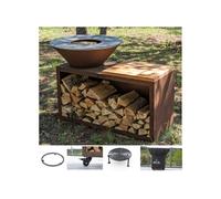 PACK PRINTEMPS Braséro plancha avec meuble range bois Le Traditionnel en corten 100x90 Barbecue d'extérieur