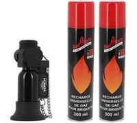 pack briquet prince pocket noir et 2 bouteilles gaz belflam 300 ml