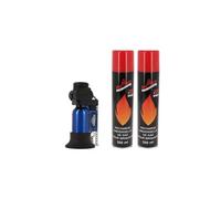 pack briquet prince pocket torche bleu et 2 bouteilles gaz belflam 300 ml